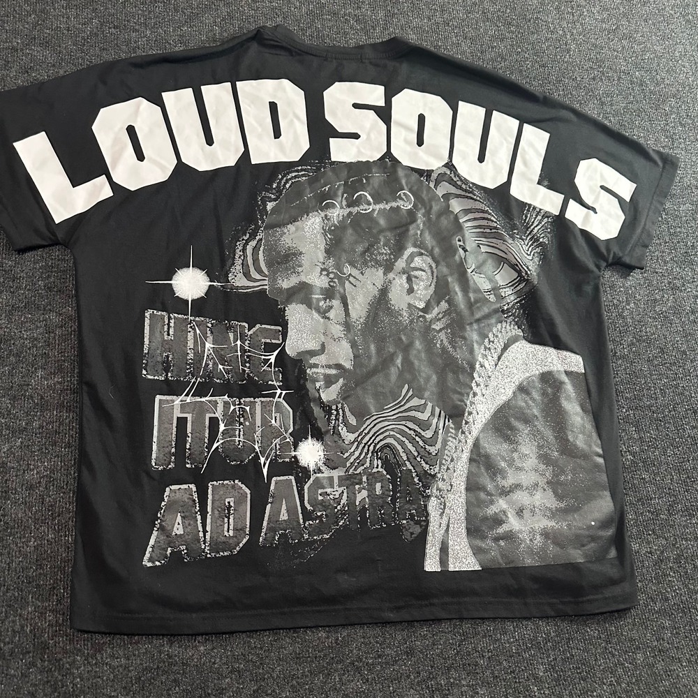 Romwe Loud Souls Graphic T-Shirt‎ Black Size L Hip Hop Rap Streetwear Oversized